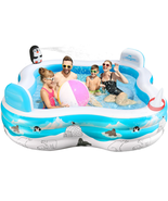 Large Inflatable Pool W/ Seat &amp; Backrest, Backyard Family Swimming Pool ... - £46.67 GBP