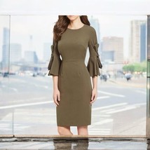 Antonio Melani Bow Sleeve Pencil Sheath Dress Size 8 Olive Green- Silver... - $747.68 MXN