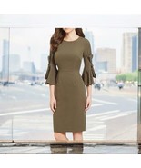 Antonio Melani Bow Sleeve Pencil Sheath Dress Size 8 Olive Green- Silver... - $747.68 MXN