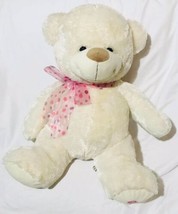 Kellytoy White Bear With A Brown Nose Pink Ribbon Plush 20&quot; Stuffed Animal Soft - £16.76 GBP