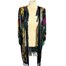 Kimono Sheer Jacket Silk Velvet Beaded Fringe Scarf Boho Chic Hippie - £94.96 GBP