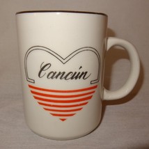 Cancun Heart Love Coffee Mug Cup 8 oz White Red Black  Stripes  - $14.74