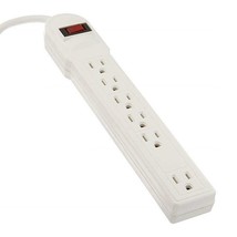 White 6 Outlet Flat Plug Power Strip With Grounded 3 Prong 3 Feet Cord 14Awg - £23.59 GBP