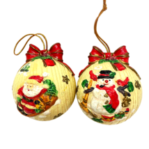 VTG Hand Painted Santa Claus Snowman Plastic 3D Christmas Ball Ornaments... - £10.90 GBP