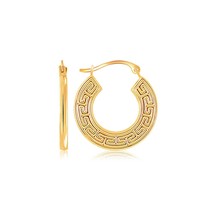 Real Solid 10k Yellow Gold Greek Key Small Hoop Earrings 0.75&quot; Inch Length - £64.73 GBP