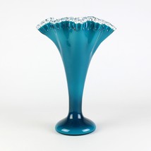 Fenton Silver Jamestown Blue Large Fan Vase, Vintage c1957 7262 Turquoise 13&quot; - £140.80 GBP