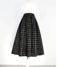 Women Black Tweed Midi Skirt Winter Holiday Outfit  A-line Midi Pleated Skirt  image 3