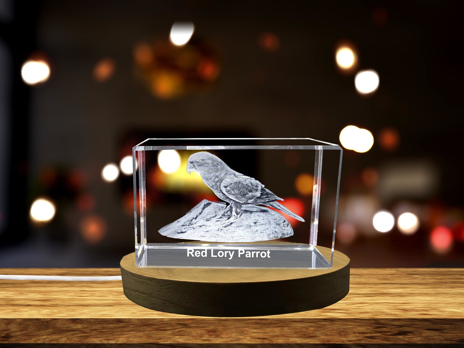 LED Base included | Vivacious Crystal Red Lory Sculpture - A Feathered Marvel