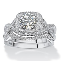 14K Wedding Engagement Double Halo Cz Platinum Ring Size 6 7 8 9 10 - £200.45 GBP