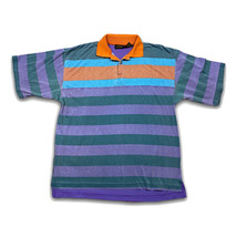 Vintage 90s Peter B Multicolor Chunky Stripe Block Polo Skater Shirt XL Faded - $16.78