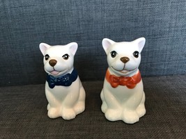 White Dogs Salt and Pepper Shakers with Bow Tie - Kitchen, Animals, Home... - $9.99