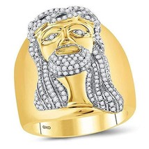 10kt Yellow Gold Mens Round Diamond Jesus Christ Face Cluster Ring 1.00 Cttw - $1,290.95