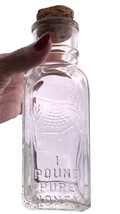 Vintage Honey Acres 1 Pound Pure Honey Embossed Clear Glass Bottle w Cor... - £7.81 GBP