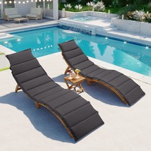 Outdoor Patio Wood Portable Extended Chaise Lounge Set - Dark Gray - £307.99 GBP