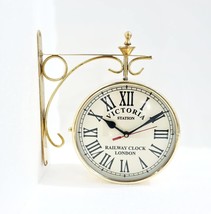 6&quot; Victoria Station Double Sided Railway Shiny Brass Clock Functional Clock Home - £55.66 GBP