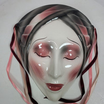 Vintage 1990s Woman w/ Pink Gray Turbin Mask Clay ART Ceramic 8x8&quot; Unbranded - $33.66