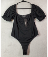 Lulus Bodysuit Womens Size Medium Black Rayon Short Sleeve Square Neck C... - $369.96 MXN