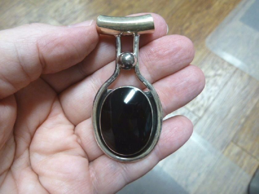 Primary image for (J-60) Black onyx gemstone slider slide oval teardrop sterling silver PENDANT