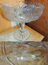 Large Cut Crystal Compote 8&quot;x8&quot; cornflower type pattern cut glass HEAVY - £28.32 GBP