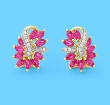 14K Yellow Gold Earrings With Ruby And Diamond - $10,127.90 MXN