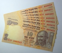 India 2010 10 Rupees 7 Banknotes FANCY NUMBERS O7F 888822,33,44,55,66,7 ... - £155.39 GBP