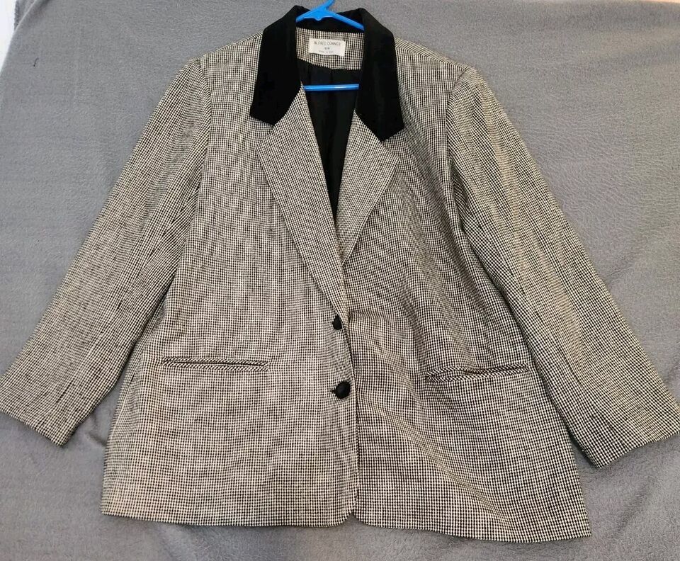 Alfred Dunner Women’s Black White Houndstooth Blazer Jacket Lined Wool B... - $21.73