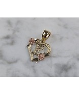 Womens 10K Yellow &amp; Rose Gold Initial Letter &quot; E &quot;  Heart Pendant 0.9g E... - €81,72 EUR