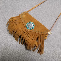 TEELYNN Boho Hippie Gypsy Fringe Bag for Women Vintage  Leather Flower Inlaid wi - £98.87 GBP