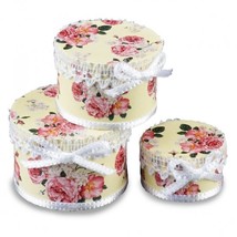 Hat Box Set 1.758/6 Reutter Pink Roses on Cream Dollhouse Miniature - $17.75