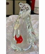 Vintage Blown Glass Art Penguin Paperweight Figurine Goldfish inside Bel... - $17.65