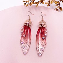 Fairy Rainbow Gradient Resin Butterfly Wing Drop Earrings for Women Rhinestone G - £7.39 GBP