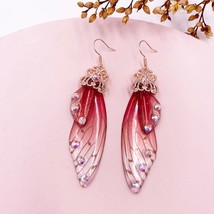 Fairy Rainbow Gradient Resin Butterfly Wing Drop Earrings for Women Rhinestone G - $9.28