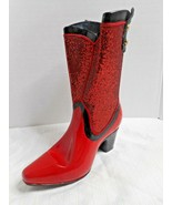 Wine Bottle Holder Cowgirl Boot Shape Red Sequin Black Leather Bottle Up... - £17.43 GBP
