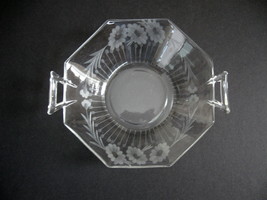 Clear Etched Glass Double Handle Octagonal-Shaped Candy Serving Dish Bowl - £9.57 GBP
