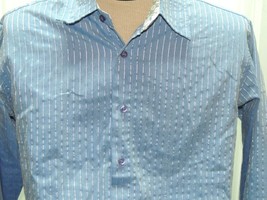 Mens XL Fumagalli Long Sleeve Shirt Cotton Blend Blue with metallic Stripes - $13.49