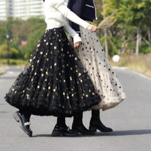 Black Layered Tulle Midi Skirt Floral Black Party SKirt Plus Size Holiday Skirts image 5