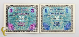 1944 Germania Post WWII Allied Militare Currency 1 &amp; 5 Segno (Au-Unc) Co... - $41.57