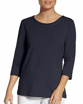 Basler Embellished 3/4 Sleeves Blouse Navy Blue Tee Shirt Top Scoop Neck... - £63.11 GBP