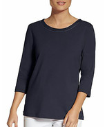 Basler Embellished 3/4 Sleeves Blouse Navy Blue Tee Shirt Top Scoop Neck... - $79.19