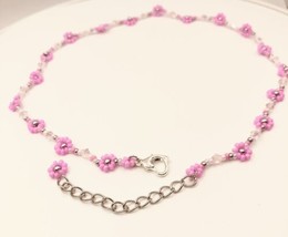 Flower Choker Necklace Pink Daisy Crystal White Silver Y2K Boho New Rare - £13.28 GBP