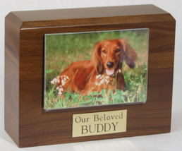 Small 55 Cubic Inches Walnut Pet Photo Urn for Ashes with Engravable Nameplate - £111.90 GBP