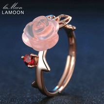 925 Sterling Silver Ring For Women Rose Quartz Gemstone Rose Flower 18K Rose Gol - £22.30 GBP