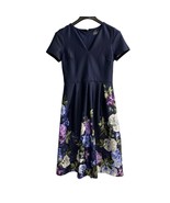 Donna Ricco Dress Women 6 Blue Scuba Knit Floral ALine Midi Office Churc... - $44.40 CAD