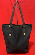 GUCCI Canvas Leather Black Tote Shoulder Bag Large GG Logo A4 Work Purse... - $253.99