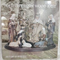 Porcelain Nativity Set Of 11 PCs. Wood Base - £15.81 GBP