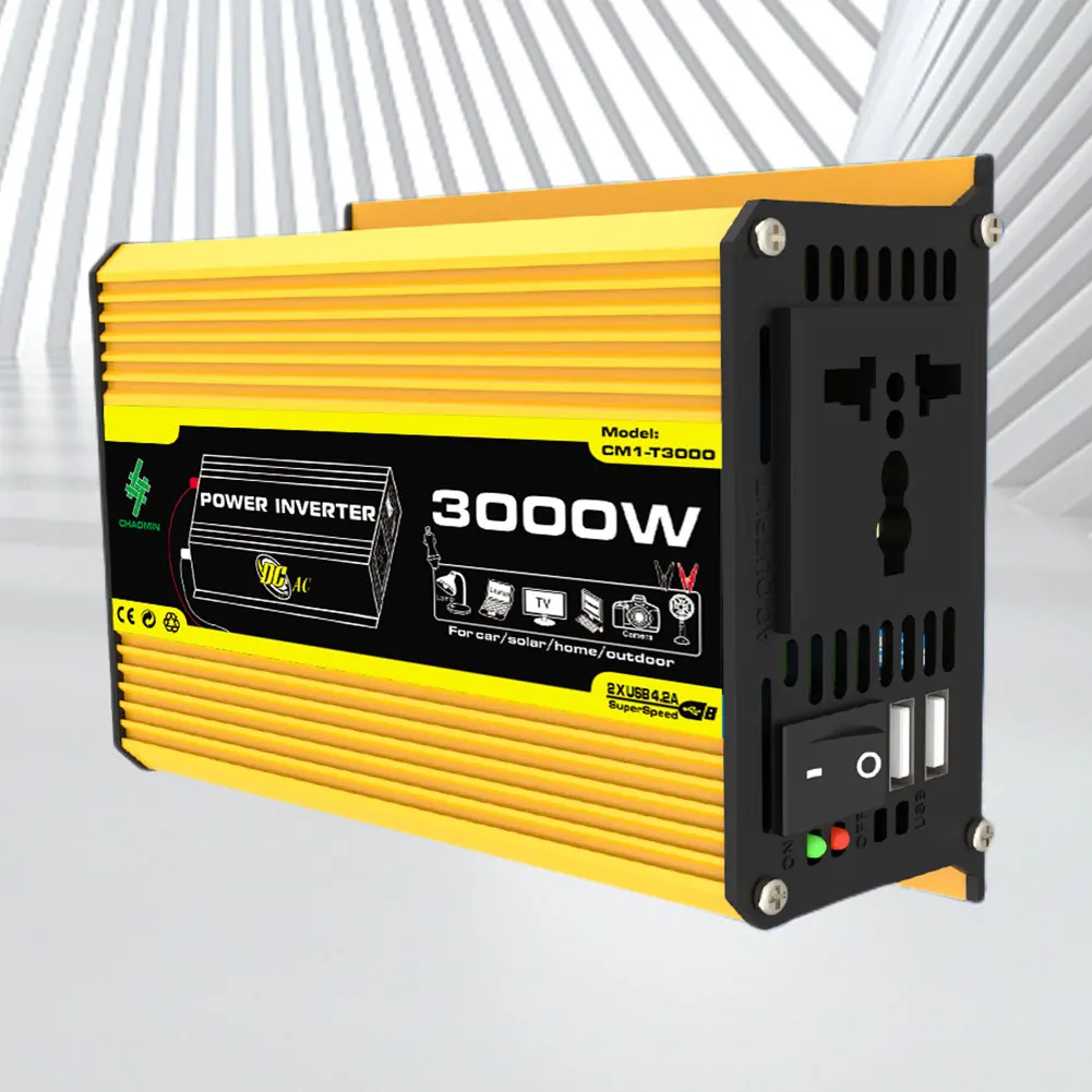 Dc 12v to ac 110 220v car inverter dual usb car voltage transformer 3000w vehicle smart thumb200