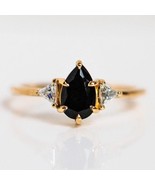 black pear moissanite engagement ring, micro pave diamond, 2ct pear cut  - $99.99