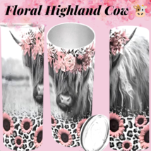 Highland Cow Tumbler, Pink Floral Design | Stainless Steel Insulated  | ... - $36.99+