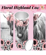 Highland Cow Tumbler, Pink Floral Design | Stainless Steel Insulated  | ... - $36.99+