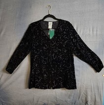 Laura Ashley Black Velour Floral Silk Blend Button Front Sheer Blouse Size 6 NWT - £31.84 GBP